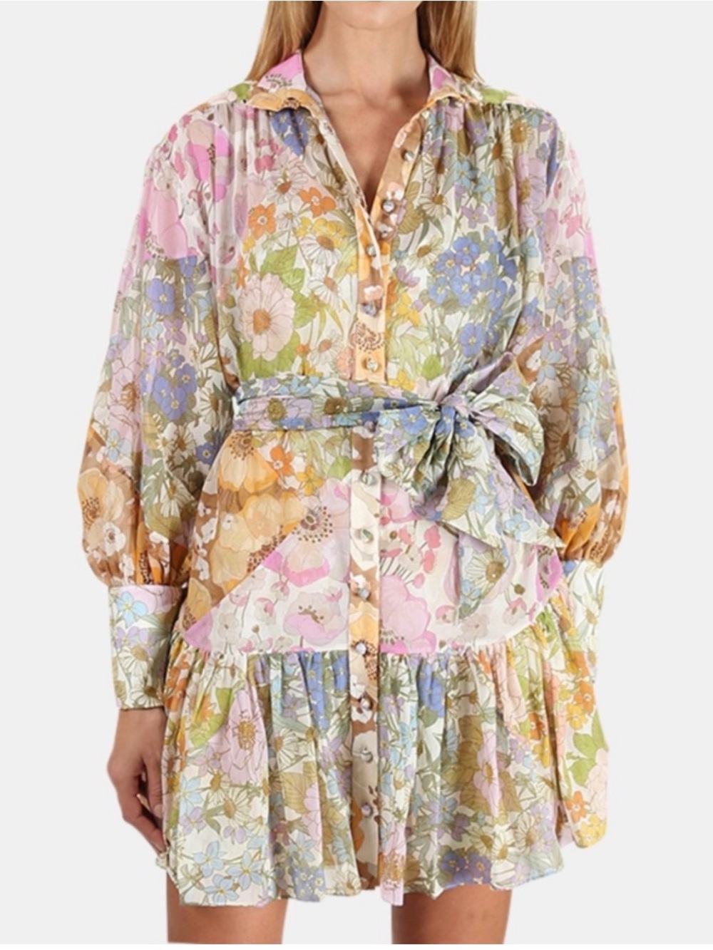 Zimmermann Pastel Floral Mini Dress in Pink, Yellow, Blue and Green - Picture 3 of 4